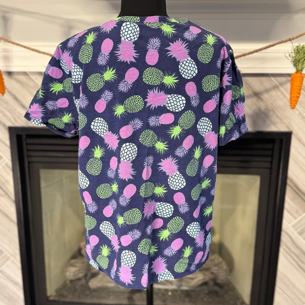 Fresh Produce Pineapple Print V-Neck Short Sleeve T-Shirt‎ Top XL - Picture 2 of 4
